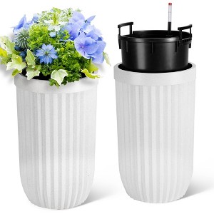 14.5/23 Inch Tall Planters Set of 2, Marble Finish Self Watering Pots for Outdoor & Indoor Plants, Living Room, Home, Office, Patio, Porch, Garden - 1 of 4