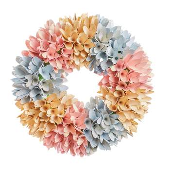 Collections Etc Hand Crafted Wooden Pastel Flowers Hanging Wreath
