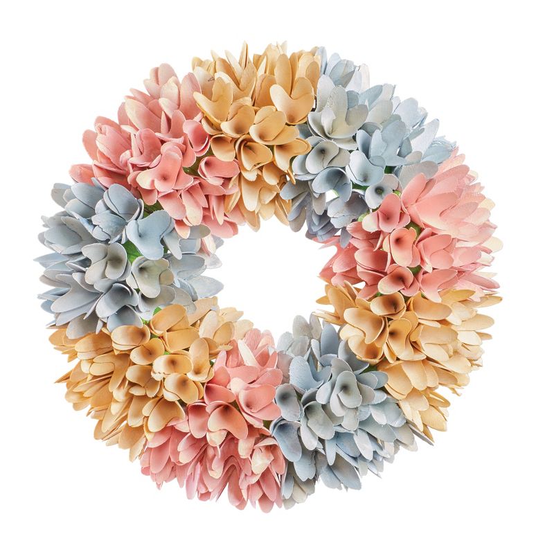 Collections Etc Hand Crafted Wooden Pastel Flowers Hanging Wreath, 1 of 3