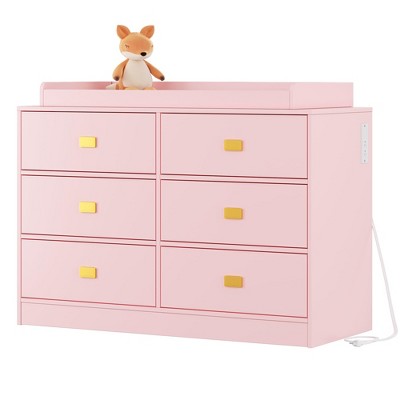 Image of Changing Table Dresser for Bedroom with 6 Drawers, Baby Dresser with Changing Table Top, Nursery Dresser Storage Organizer
