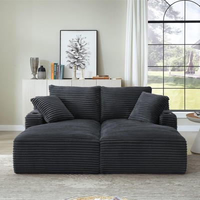 VASIP Compressible Double Chaise Lounge with Cupholders ,Fluffy Upholstered Sleeper Loveseat, for Living Room, Bedroom Reading, No Assembly Required.