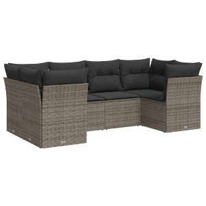 vidaXL Patio Sofa Set with Cushions Outdoor Furniture 6 Piece Poly Rattan - Gray - 1 of 4