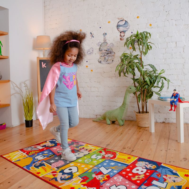 KC CUBS | Justice League Girls Kids Hopscotch Number Counting Educational Learning & Game Play Nursery Bedroom Classroom Rug Carpet, 2' 7" x 6' 0", 2 of 11