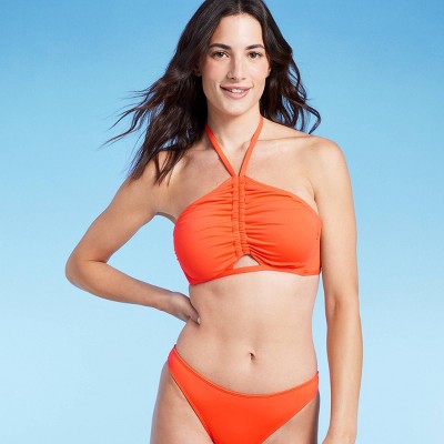 Women's Tunneled Cut Out Halter High Neck Bikini Top - Shade & Shore™ Orange
