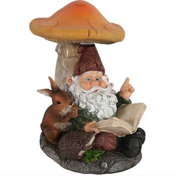 Sunnydaze Bernard the Bookworm Resin Indoor/Outdoor Garden Gnome with Mushroom and Solar Light - 16" H