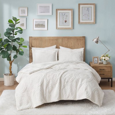 Ivory Full Faux Fur Reversible Comforter Set