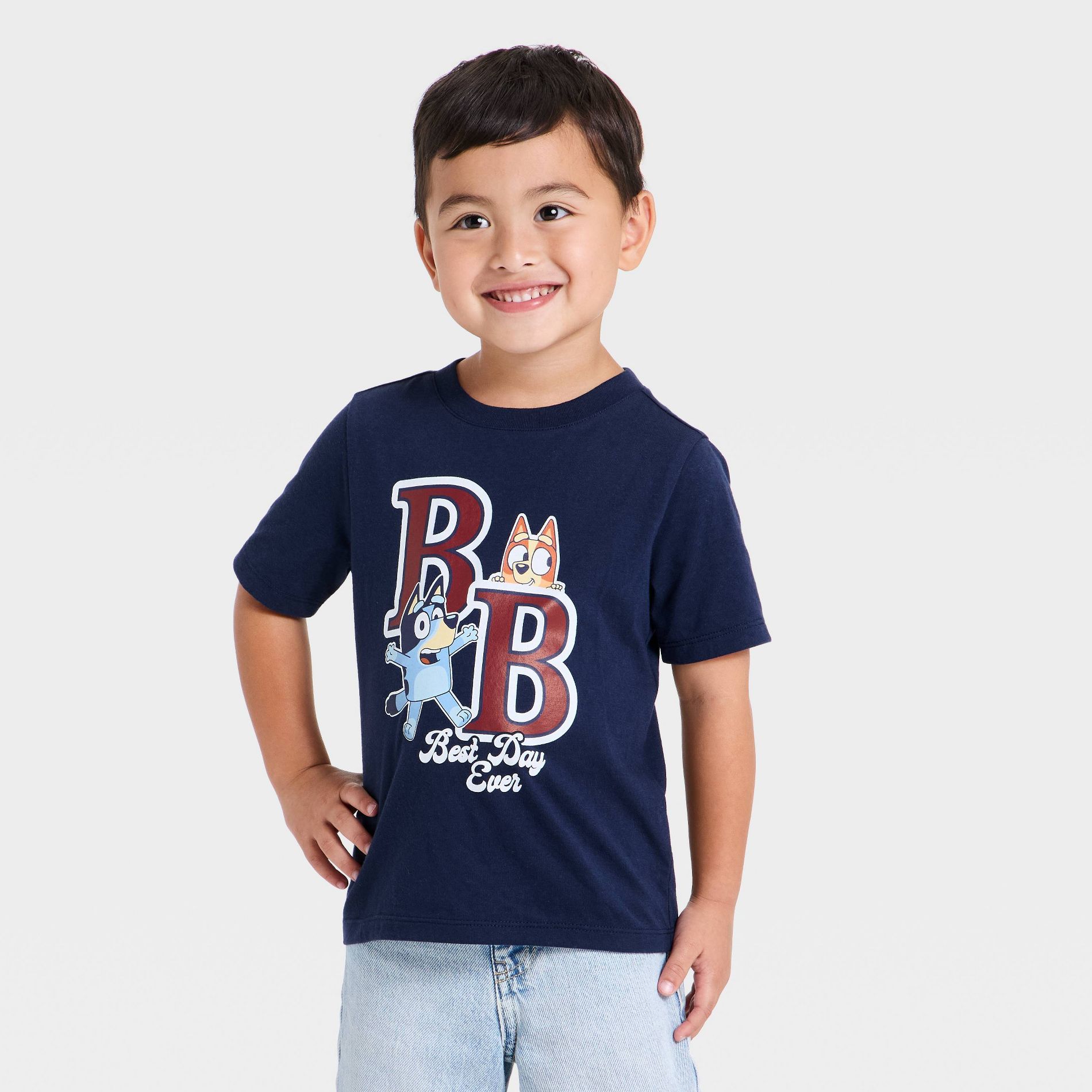 Toddler Boys' Bluey BB "Best Day Ever" Short Sleeve T-Shirt - Navy