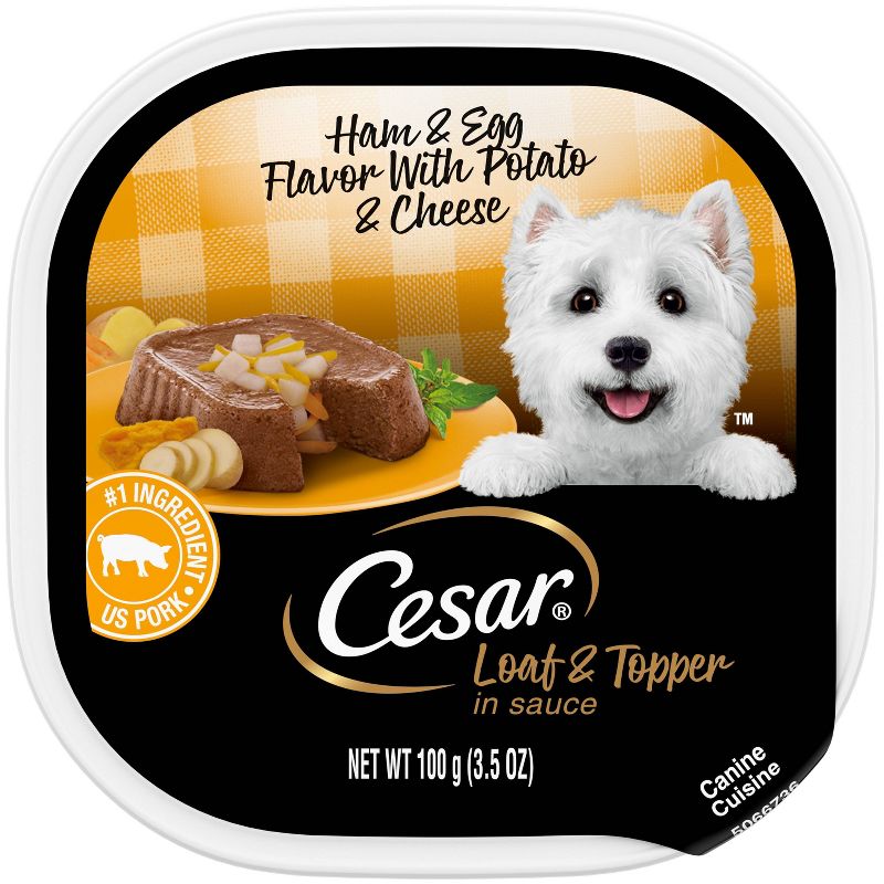 Cesar Loaf &#38; Topper in Sauce Pork, Egg and Cheese Flavor Adult Wet Dog Food - 3.5oz, 1 of 12