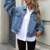 Women's Casual Street Style Loose Denim Jacket, Versatile Cropped Jean Coat for Daily & Trendy Outfits - 2 of 4