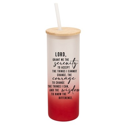 Elanze Designs Serenity Prayer Lord Grant Me Flowers Wrap-Around Design 25 Ounce Frosted Gradient Glass On-The-Go Coffee Travel Skinny Tumbler Mug