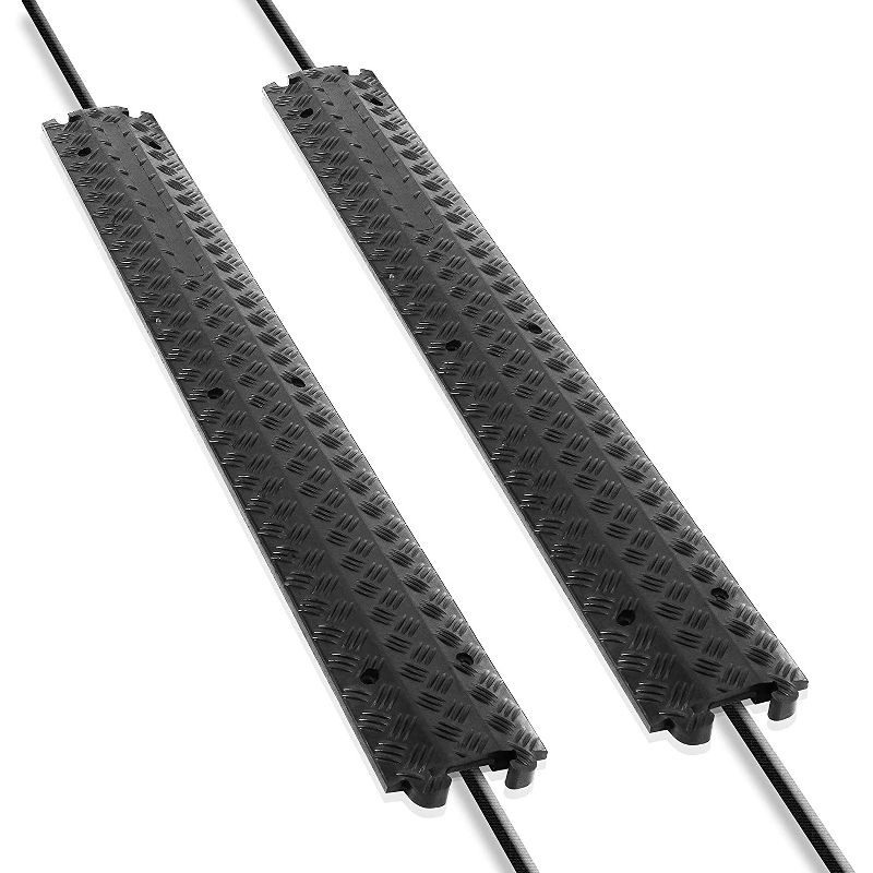 Pyle 40 Inch Cable Wire Protector Cover Ramp Track with Interlocking System for Indoor Outdoor Floor Extension Cord Safety Concealment, Black (2 Pack), 2 of 7