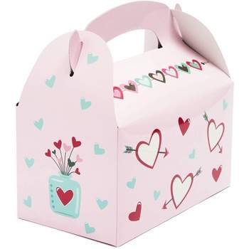 Blue Panda 24 Pack Pink Valentine’s Party Favor Treat Boxes for Small Gifts Goodies, Bakery Gabel Box for Cookies,  6.2 x 3.6 x 5.9 in