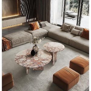 Lyngins Genuine Marble Round End Table, Natural Marble Small Coffee Table, Stone Side Table for Living Room, Nightstand with Semi-Polished Surface - 1 of 4
