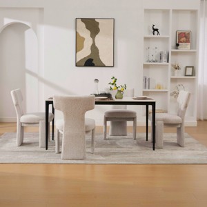 Set of 4 Modern Beige Upholstered Dining Chairs with Wood Legs, Stylish Armless Accent Chairs for Dining Room, Kitchen, or Living Areas-Panipeachy - 1 of 4