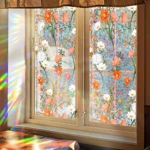 Floral window film, glass static privacy adhesive, adhesive free colored stickers, removable door film for bedroom window cover - 1 of 4