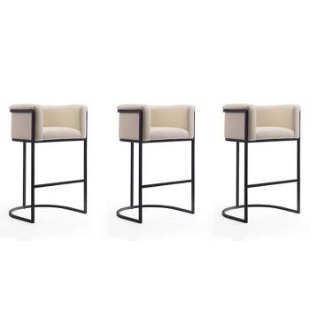 Set of 3 Cosmopolitan Upholstered Metal Barstools - Manhattan Comfort