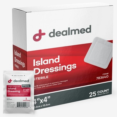 Dealmed Island Dressing, Sterile, Adhesive Borders with Non-Stick Pads, White (Pack of 1)