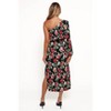 Petal and Pup Pontee One Shoulder Pleated Midi Dress - Black Rose Print M - 3 of 4