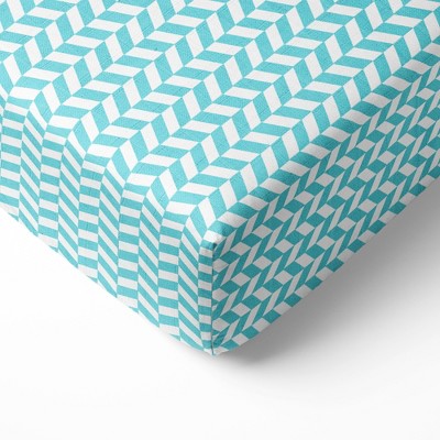 Bacati - Herringbone Aqua Muslin 100 percent Cotton Universal Baby US Standard Crib or Toddler Bed Fitted Sheet