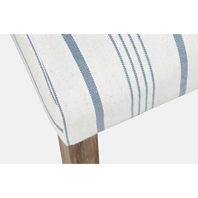 Blue and White Upholstered Parsons Side Chair with Wood Legs