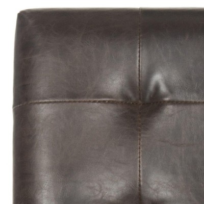 Antique Brown Leather and Wood Counter Stool