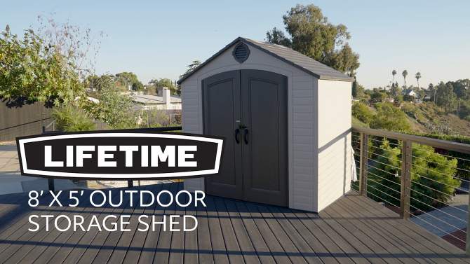 Lifetime 8&#39; x 5&#39; Outdoor Storage Shed Desert Sand, 2 of 10, play video