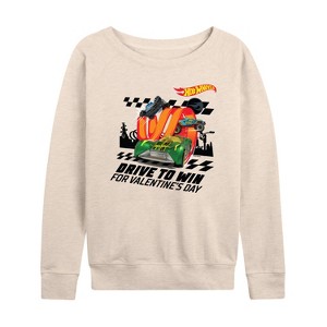 Women's - Hot Wheels - Valentine's Drive to Win Lightweight French Terry Wide Neck Long Sleeve Shirt - 1 of 4