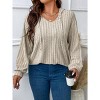 Plus Size Women's Tops Loose V-Neck Hooded Long Sleeve Striped Brushed T-Shirt - 2 of 4