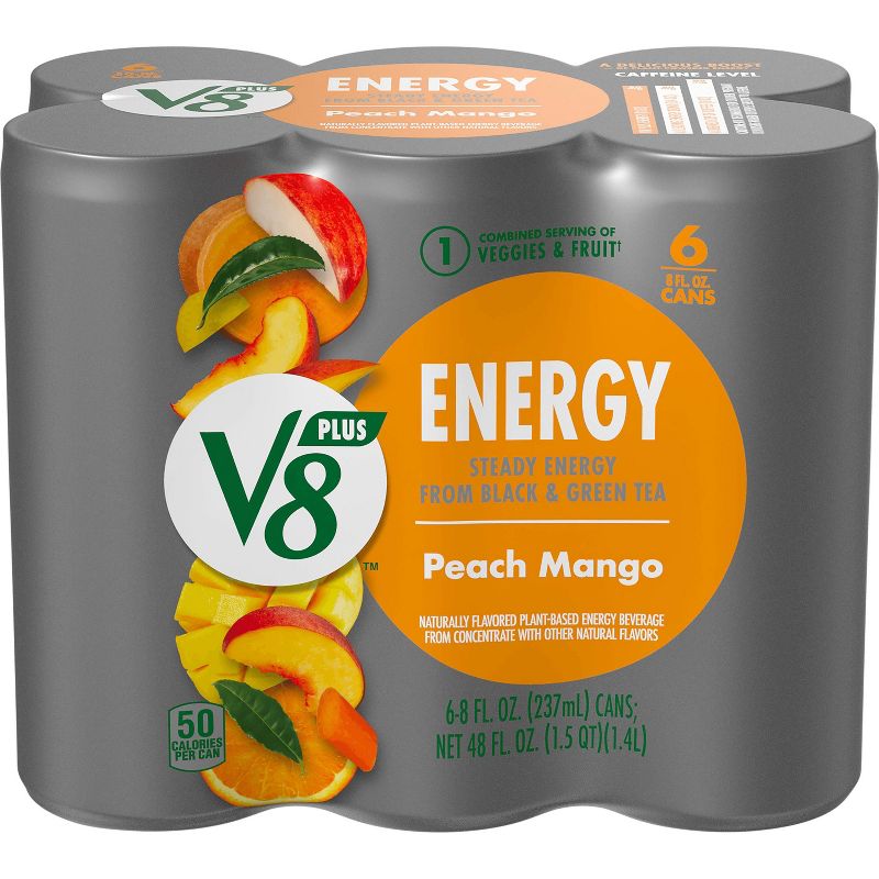 V8 +ENERGY Peach Mango Energy Drink - 6pk/8 fl oz Cans, 1 of 14