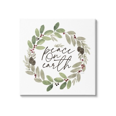 Stupell Industries Peace On Earth Wreath Canvas Wall Art, 17 X 17 : Target