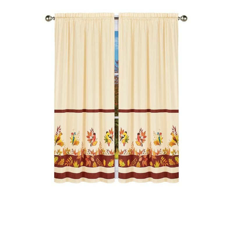 Collections Etc Autumn Leaves Bird Curtains, 1 of 4