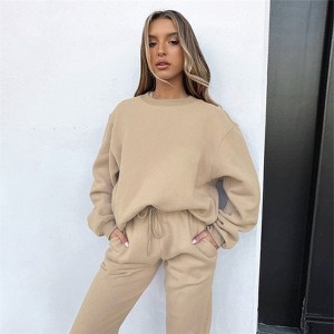 Mocamel Women's Solid Color Simple Tracksuit， Loose Fit Long Sleeve Top and Pants Set - 1 of 4