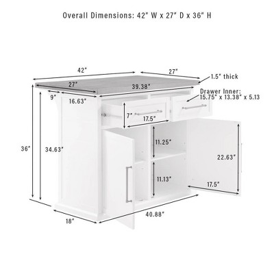White and Walnut Wood Top Kitchen Island with Storage