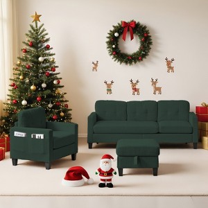 Mjkone 76" Comfort L-Shaped Sectional Sofa Set,Corduroy 3-Seater with Moveable Storage Ottoman/Loveseat/Single Sofa Couch - 1 of 4