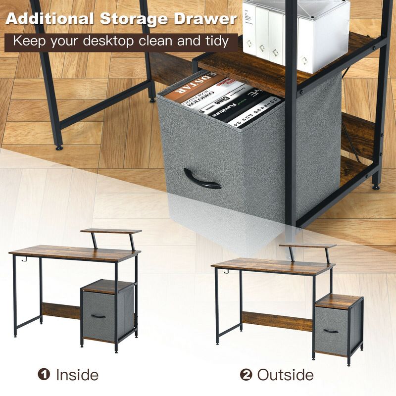 Costway Computer Desk Writing Workstation Home Office w/ Movable Storage Rack & Shelf, 5 of 11