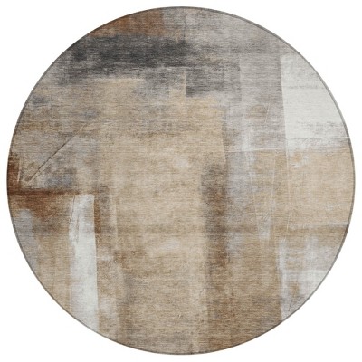 Beige And Ivory Abstract Washable Indoor Outdoor Area Rug