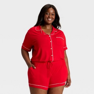 Women's Cloud Knit Modal Short Sleeve Notch Collar Top and Shorts Pajama Set - Auden™ - 1 of 3