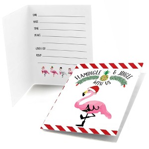 Big Dot of Happiness Flamingle Bells - Fill-in Tropical Flamingo Christmas Party Invitations (8 Count) - 1 of 4