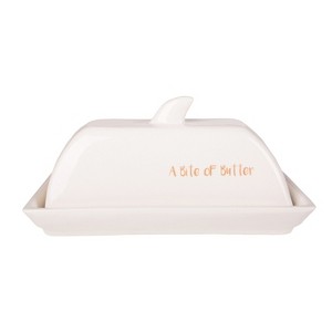 Beachcombers 8" Ceramic "A Bite of Butter" Shark Fin Butter Dish - Coastal Beach Kitchen Decor - 1 of 2