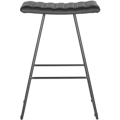 Akito Black Faux Leather and Metal Backless Counter Stools, Set of 2