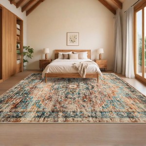 Modern Non-Skid Indoor Area Rugs for Living Room, Vintage Pattern Kitchen Rugs Low Pile Faux Wool Rug Washable Rug for Bedroom Dining Room Home Decor - 1 of 4