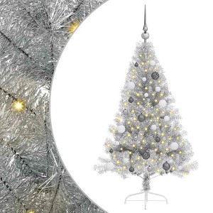 vidaXL Artificial Pre-lit Christmas Tree Silver 59.1" PET - 1 of 4