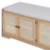ORRD Rustic Storage Bench with Rattan Doors, Wood Entryway Shoe Bench with Removable Cushion and Adjustable Shelves, Gray Wash+Beige - 4 of 4