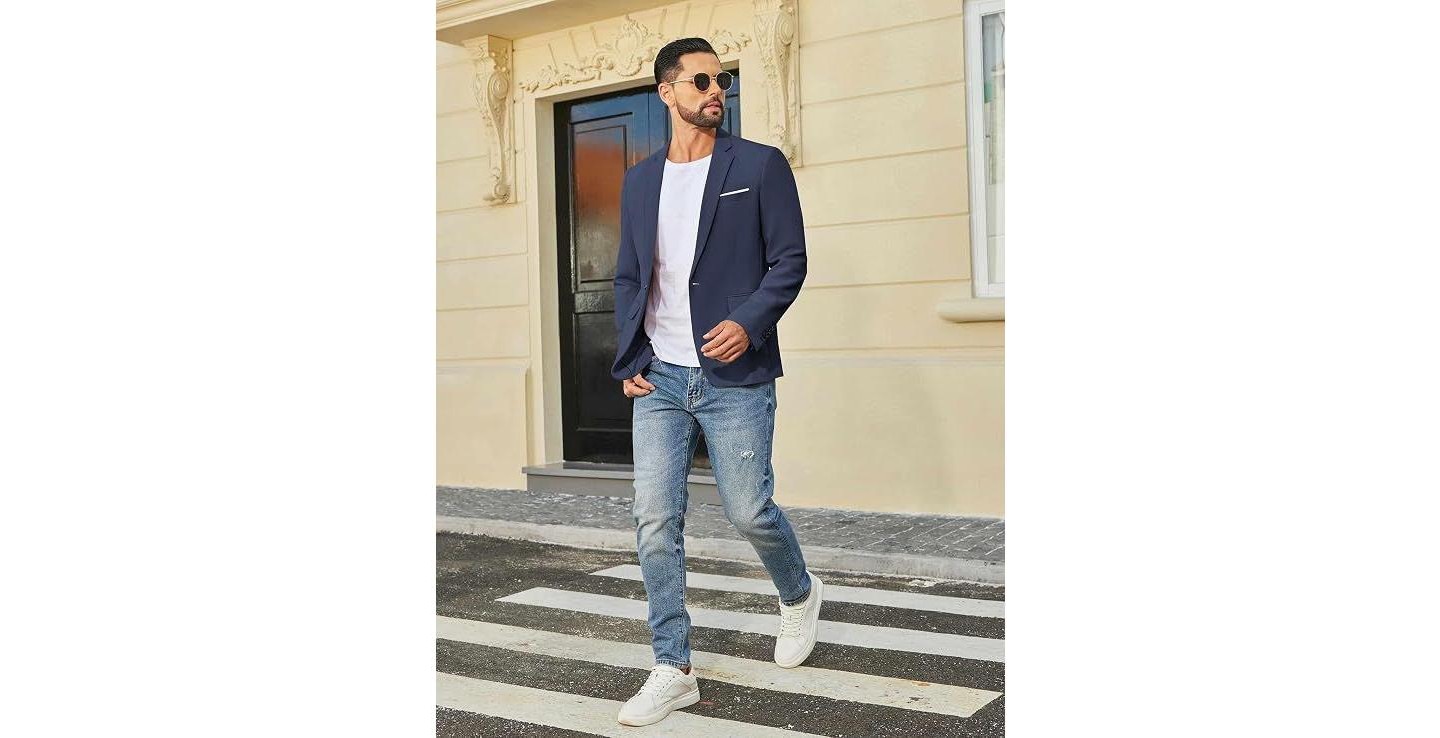 Мужской пиджак COOFANDY Suit Jacket Casual Sport Coat for Men One Button Blazer Jackets Navy Blue, цвет: Тёмно-синий — фото 4