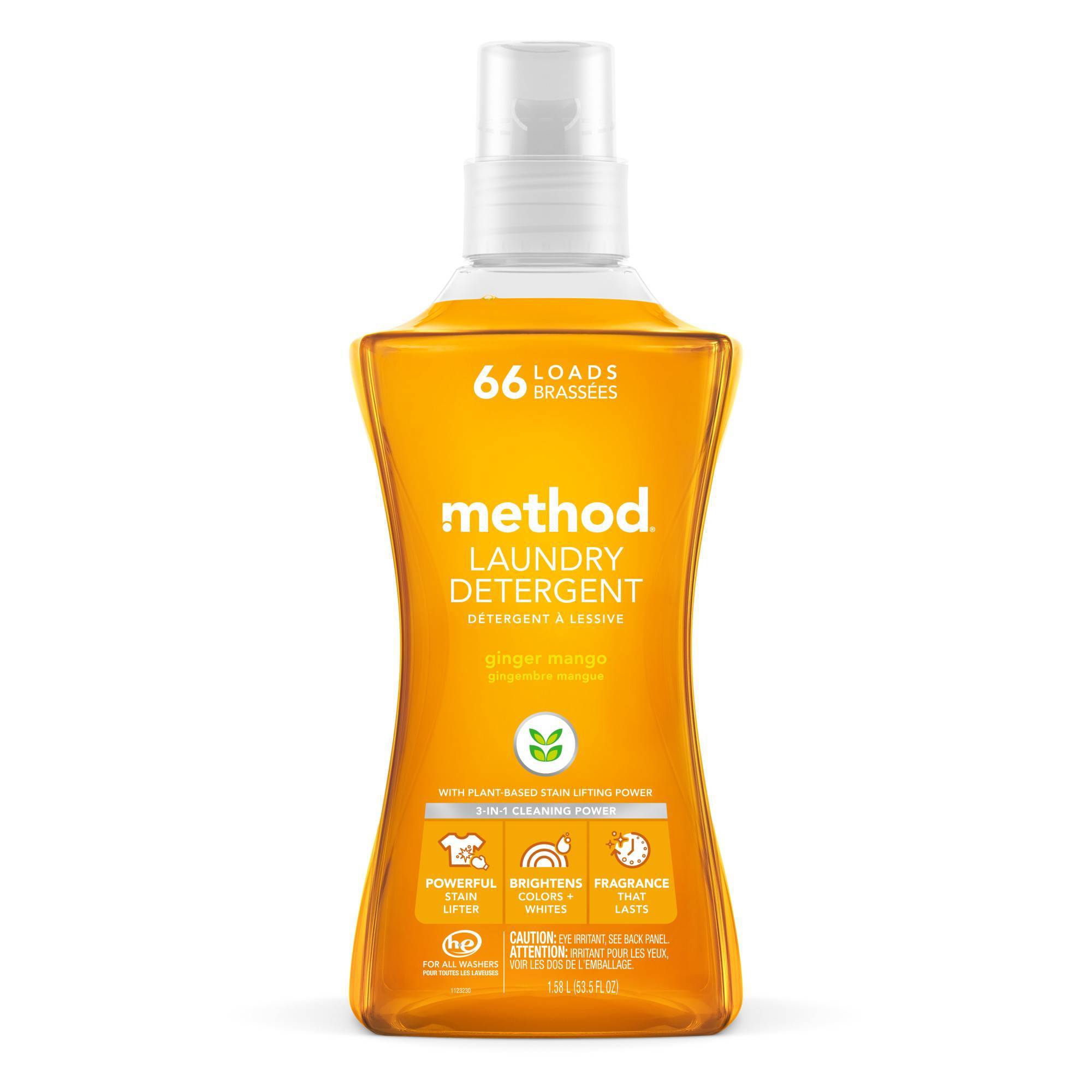 Method Ginger Mango Concentrated Liquid Laundry Detergent 66 Loads - 53.5 fl oz: Dermatologist Tested, Ammonia-Free, Phosphate-Free