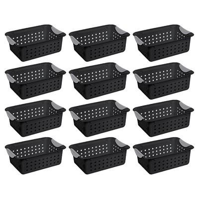 Sterilite Ultra Small Home Organization Storage Basket w/ Holes, Black (12 Pack)