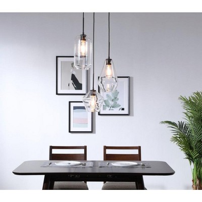 Gene Black and Clear Glass 3-Light Adjustable Pendant