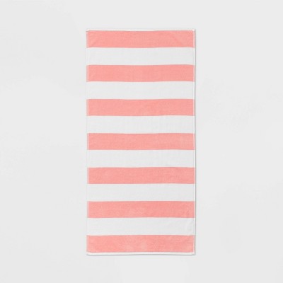 Striped Beach Towel Peach/White - Sun Squad™