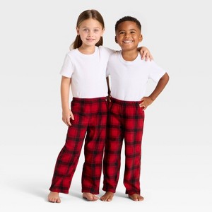 Toddler Plaid Microfleece Holiday Matching Family Pajama Pants - Wondershop™ Red/Black - 1 of 4