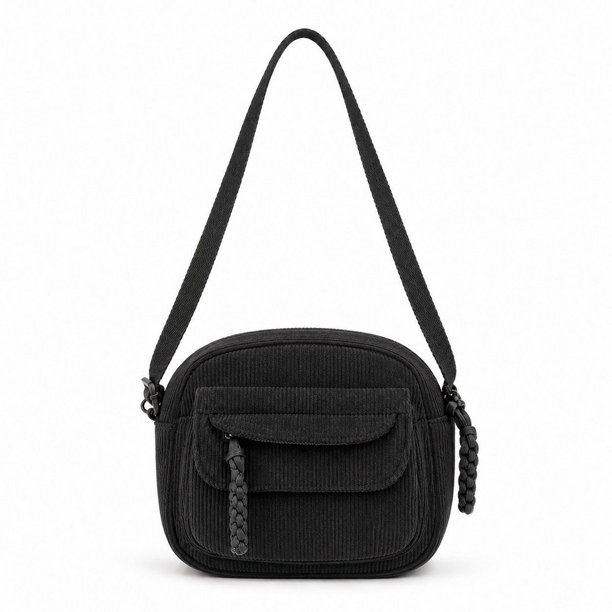 Alilang Corduroy Crossbody Bag with Front Pocket Adjustable Strap and Zip Closure